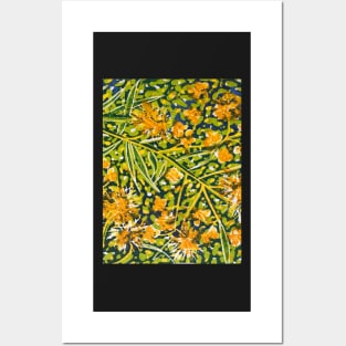 Wattle. a multicolour reduction Linocut by Geoff Hargraves Posters and Art